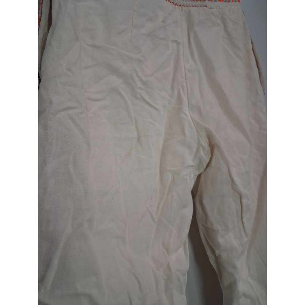 Anthropologie Embroidered Cotton Linen Crop Pants Ivory Orange Blue Women US 0 - Picture 6 of 8